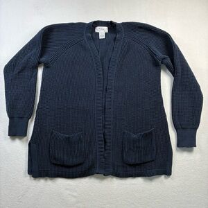 Vermont Country Store Open Front Cardigan Small 100% Cotton Shaker Navy Blue